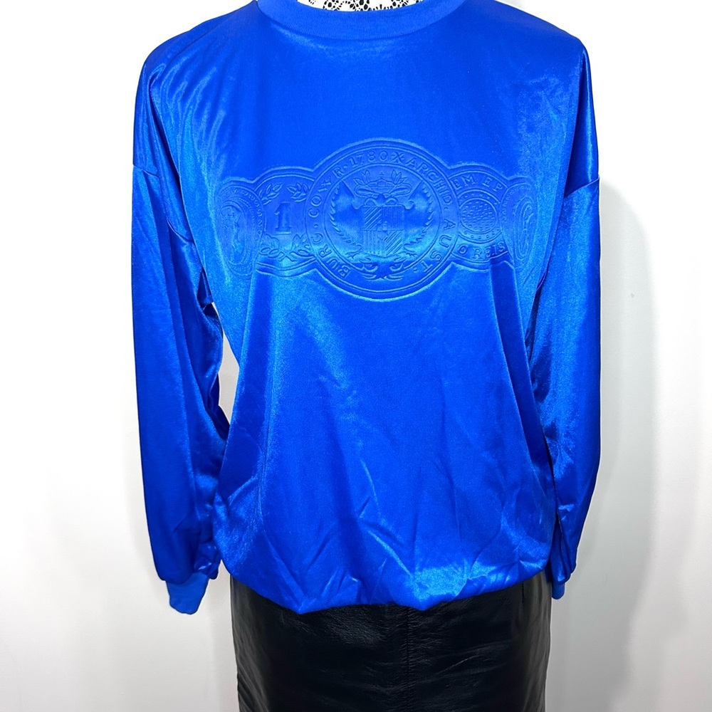 Vintage deadstock Avon lightweight silky Royal Blue Long Sleeve Tee sweatshirt